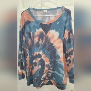 BiBi Tie-Dye Long Sleeve Top in Blue and Peach